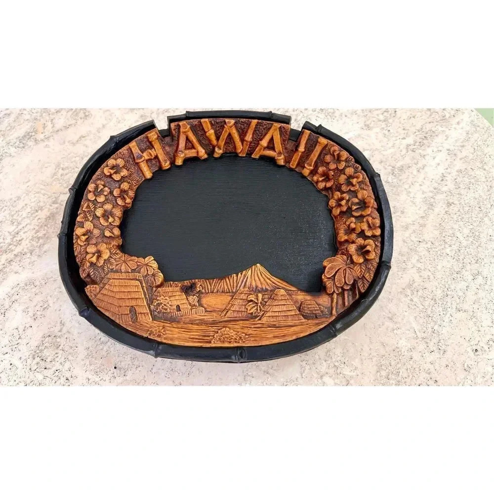 Vintage Brown Black Hapa-Lava CocoJoe's Hawaii Ashtray Trinket Tray Hapa Wood